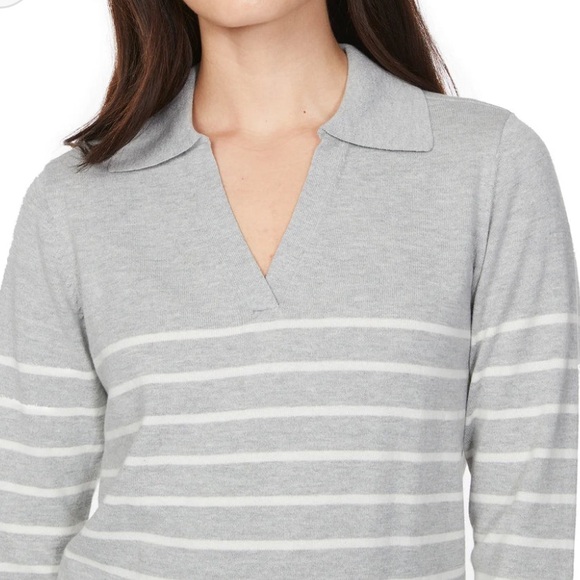 LOFT Light grey and White Striped V-Neck Sweater - Picture 4 of 6